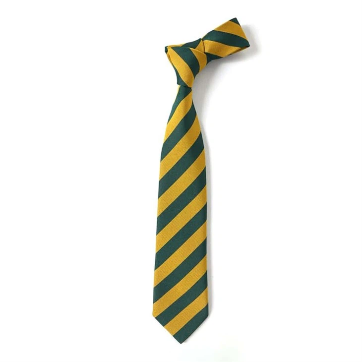 YiLi Recycled Necktie Green And Gold Stripes Bulk Customizable